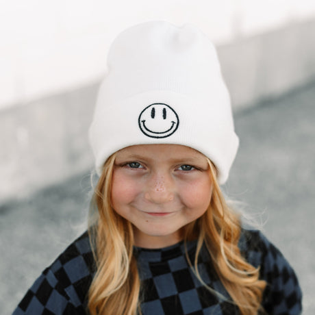 BAMBOO CUFF SMILE BEANIE- WHITE