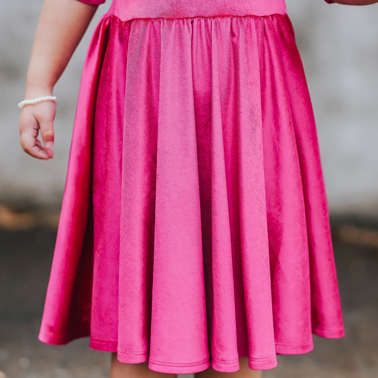 VELVET MID SLEEVE TWIRL- Pink Opal (Hot Pink) Stretch Velvet Twirl Dress - HoneyBug 