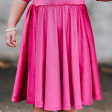 VELVET MID SLEEVE TWIRL- Pink Opal (Hot Pink) Stretch Velvet Twirl Dress - HoneyBug 