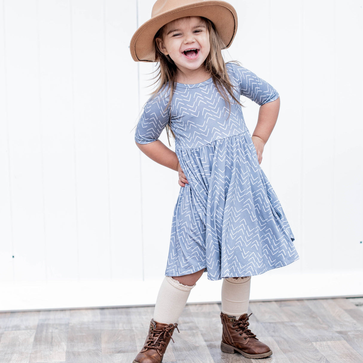 MID SLEEVE TWIRL DRESS- Blue Mud Cloth