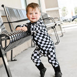 Zip Romper - B+W Checkered