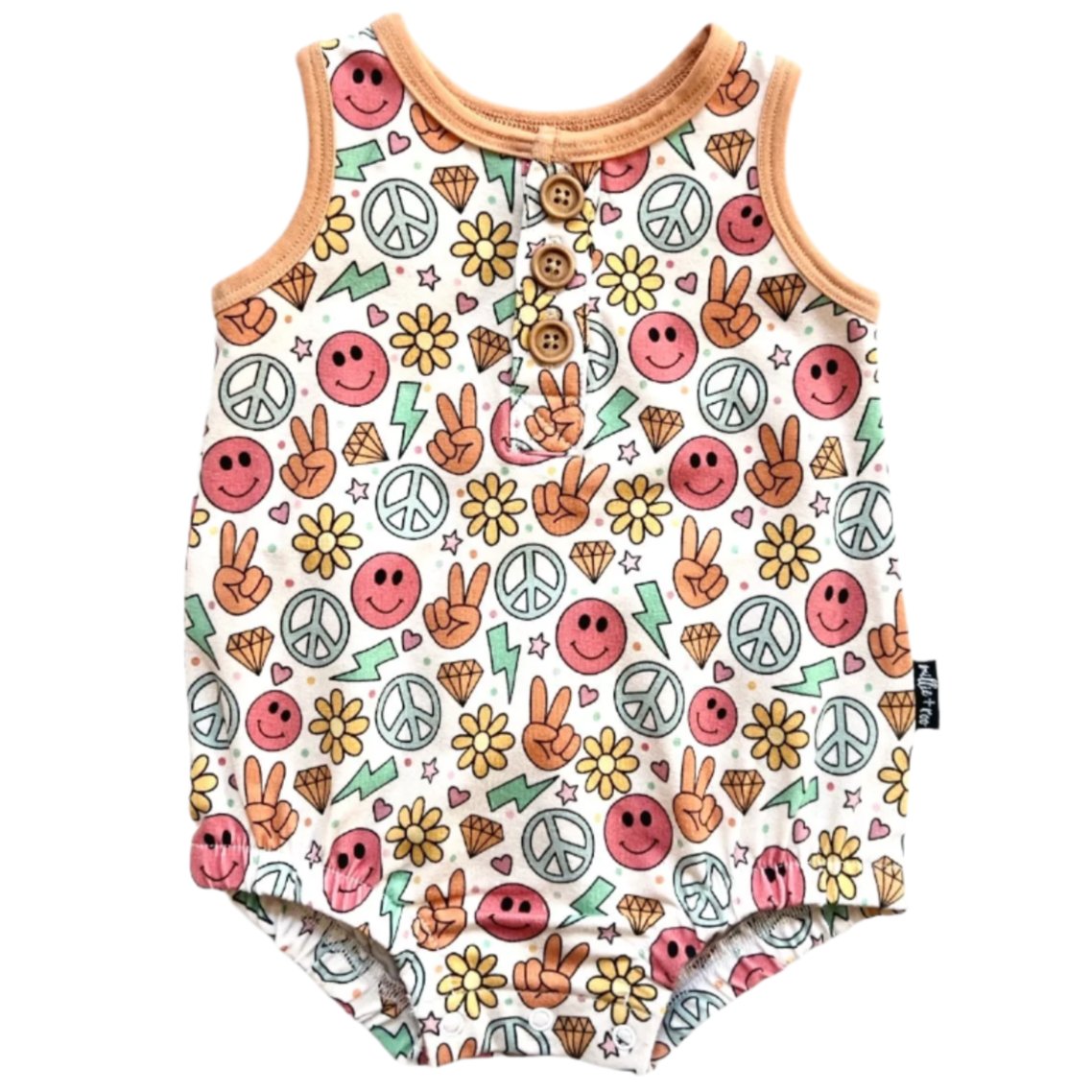 ORGANIC COTTON HENLEY ROMPER- Groovy Summer