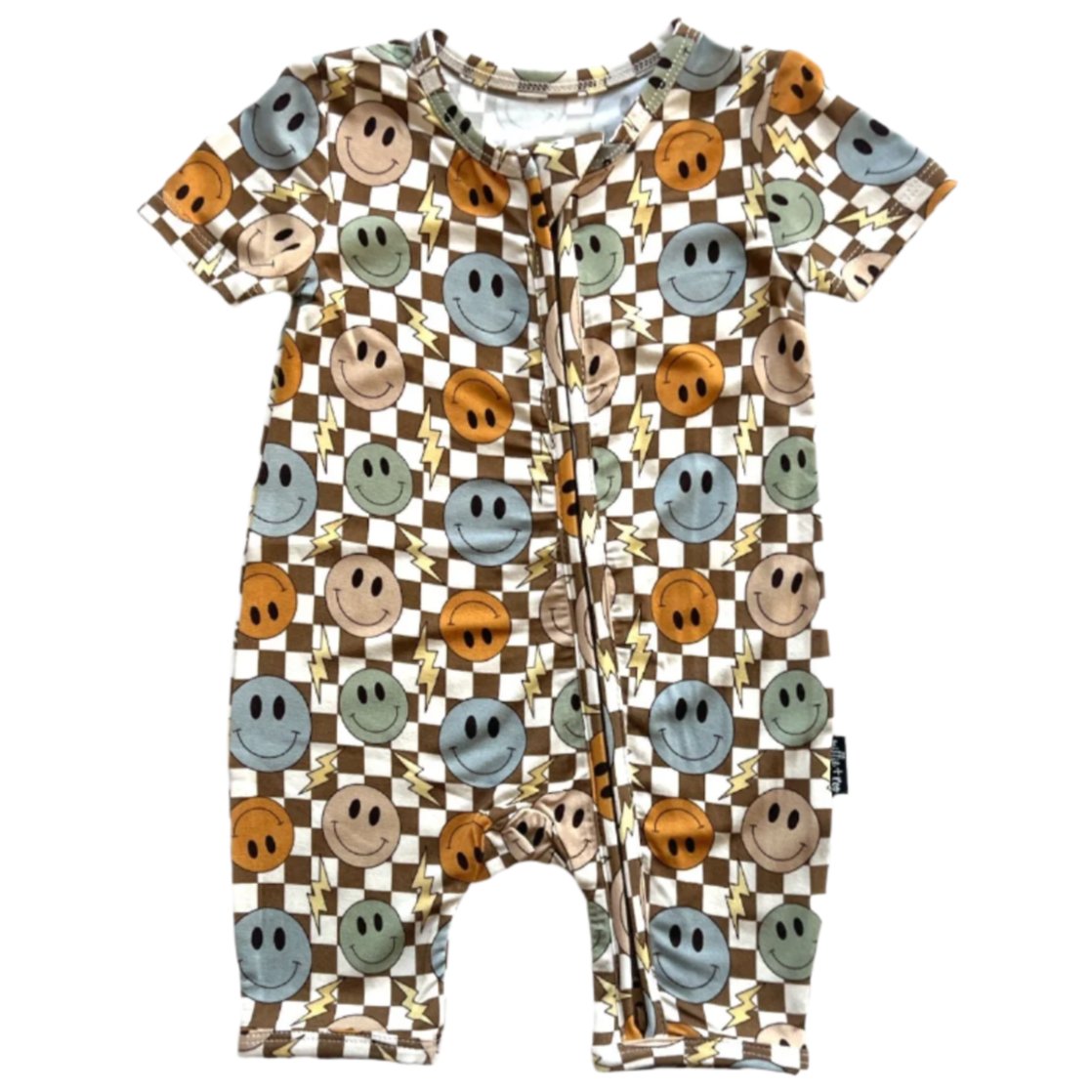 SHORTIE ZIP ROMPER - Beige Happy Smiles