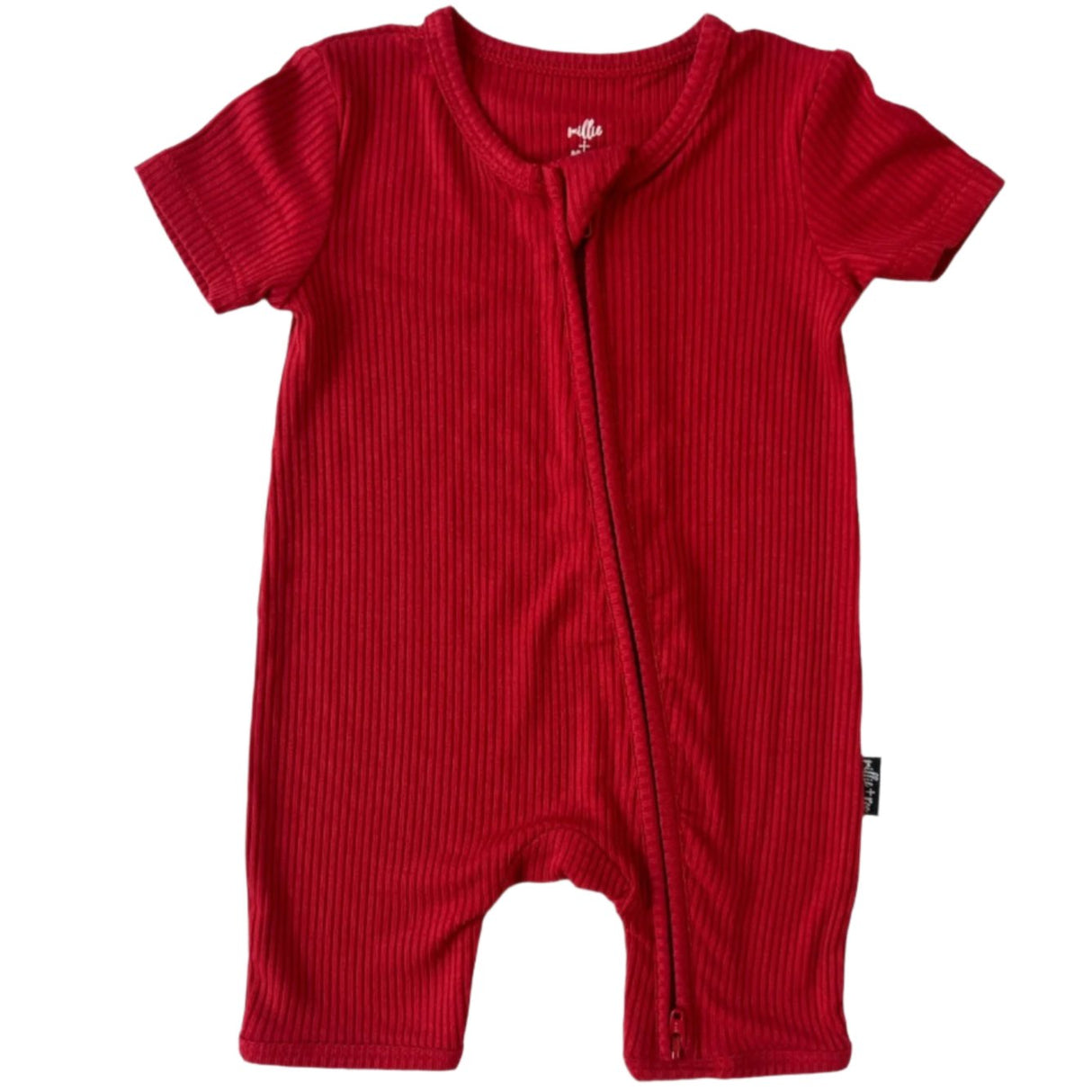 SHORTIE ZIP ROMPER - Red Ribbed