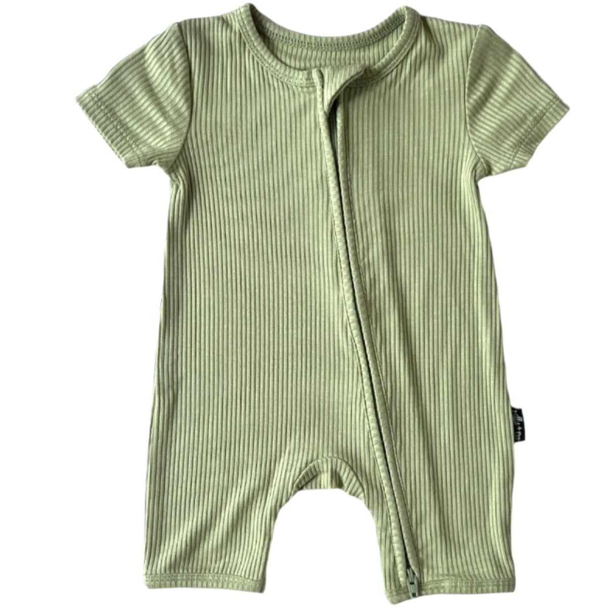 SHORTIE ZIP ROMPER - Pistachio Ribbed