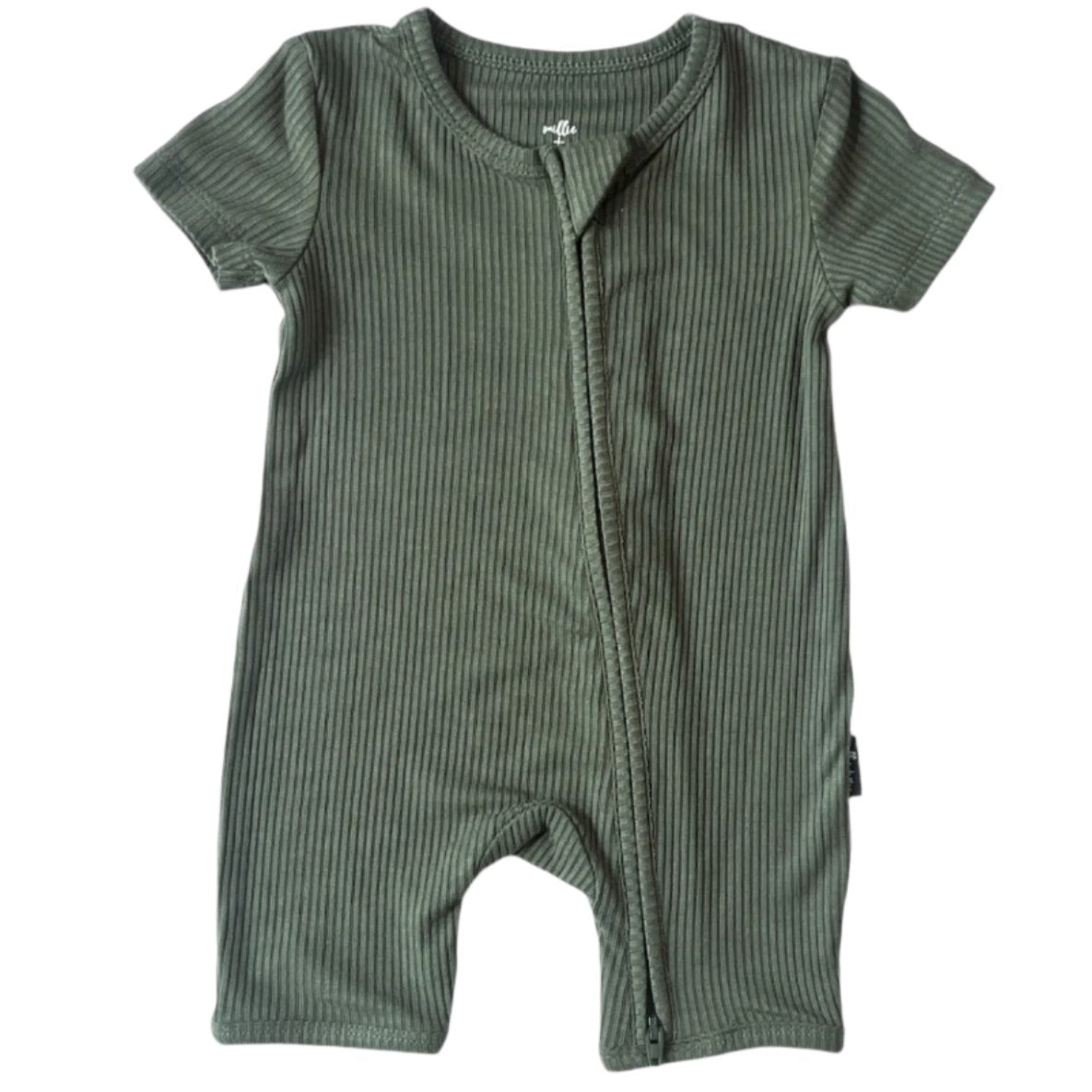 SHORTIE ZIP ROMPER - Moss Ribbed