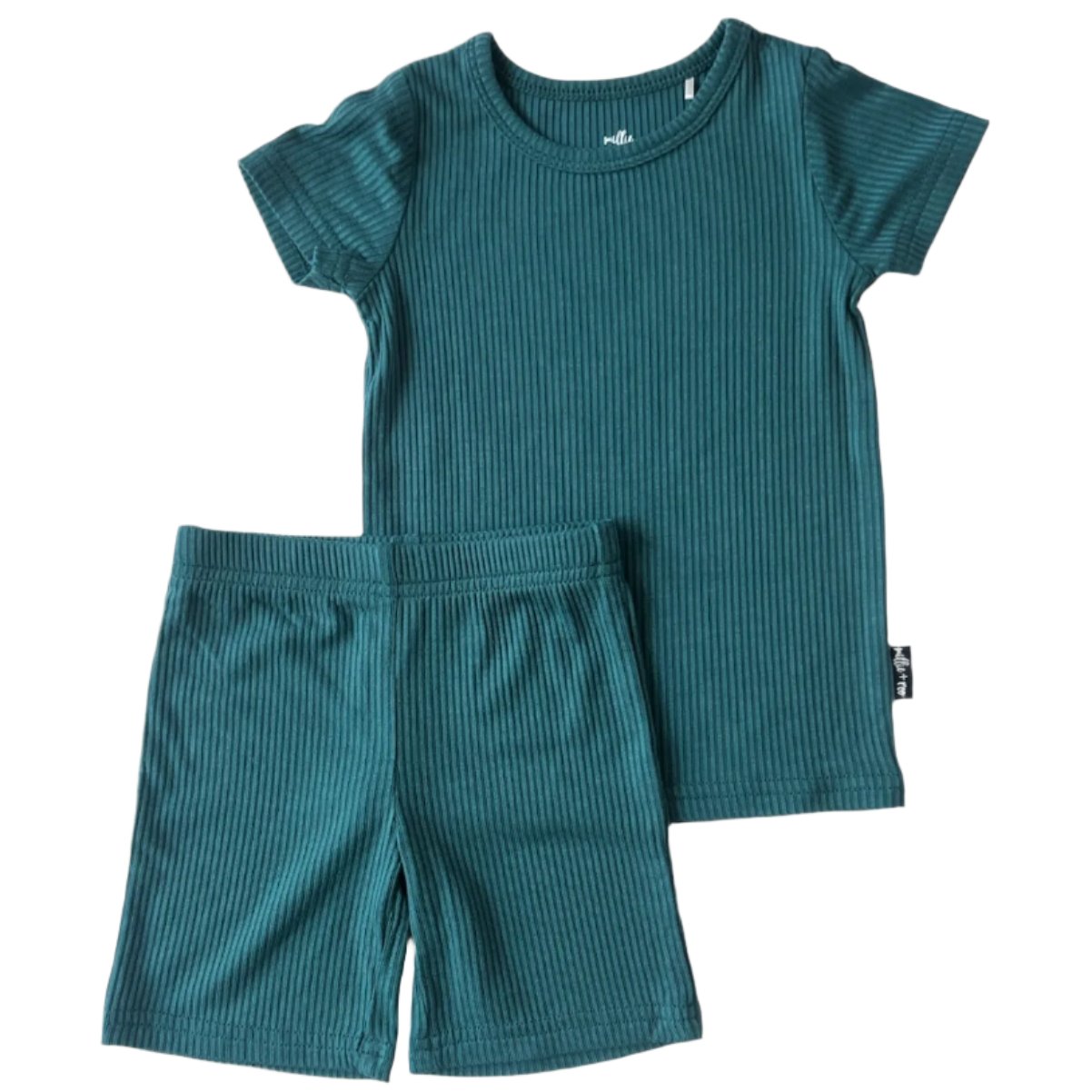 TWO PIECE SHORTIE SET- Peacock Ribbed