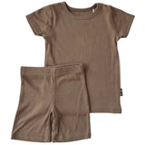 TWO PIECE SHORTIE SET- Mocha Ribbed