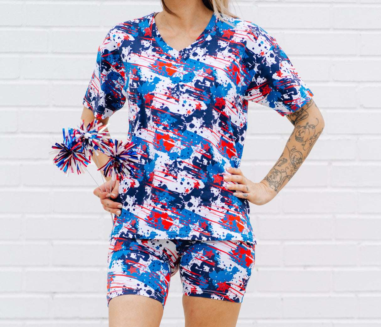 WOMANS BIKER SHORT SET- American Splatter