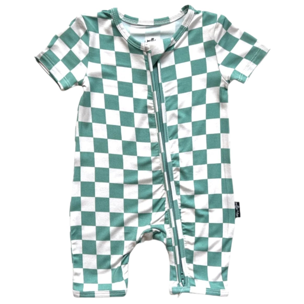 SHORTIE ZIP ROMPER - Sage Check