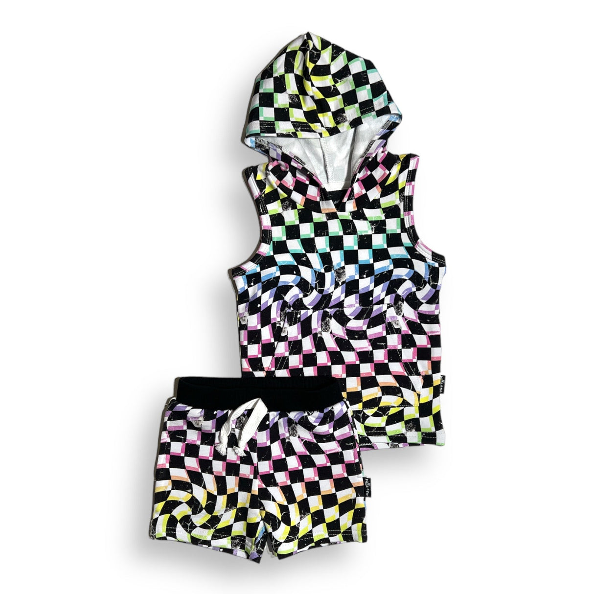 BAMBOO HOODIE TANK- Neon Dizzy Check