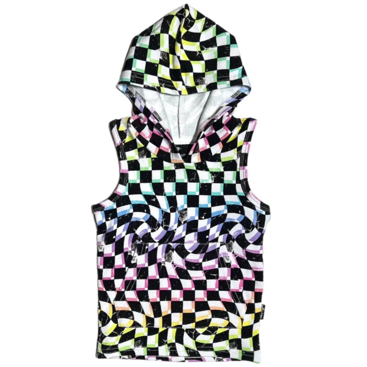 BAMBOO HOODIE TANK- Neon Dizzy Check