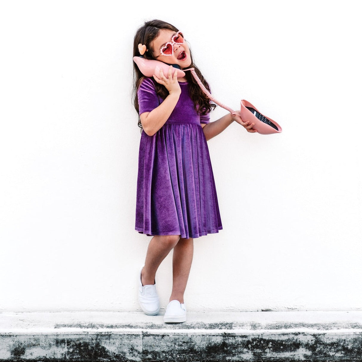 VELVET MID SLEEVE TWIRL- Lavender Stretch Velvet Twirl Dress - HoneyBug 