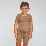 TWO PIECE SHORTIE SET- Mocha Ribbed - HoneyBug 