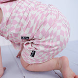 BAMBOO JOGGER SHORTS- Pink Dizzy Check - HoneyBug 