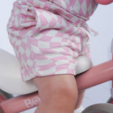 BAMBOO JOGGER SHORTS- Pink Dizzy Check - HoneyBug 