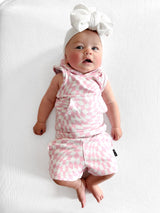 BAMBOO JOGGER SHORTS- Pink Dizzy Check - HoneyBug 