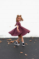 MID SLEEVE TWIRL DRESS- Black Cherry Ribbed - HoneyBug 