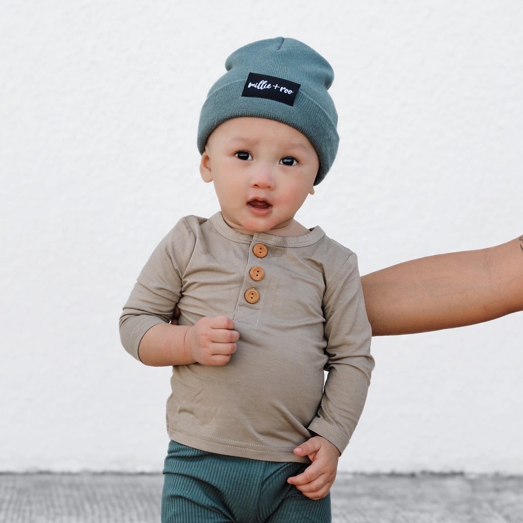 HENLEY LONG SLEEVE- Mushroom - HoneyBug 