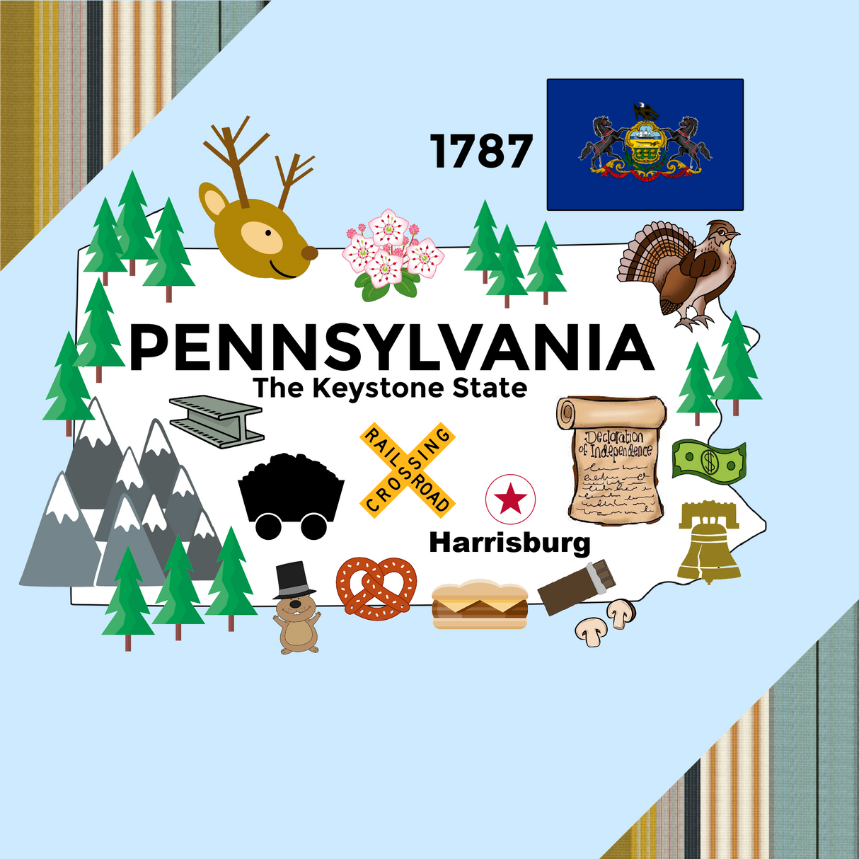 Pennsylvania State Tag Toy Crinkle Square - HoneyBug 