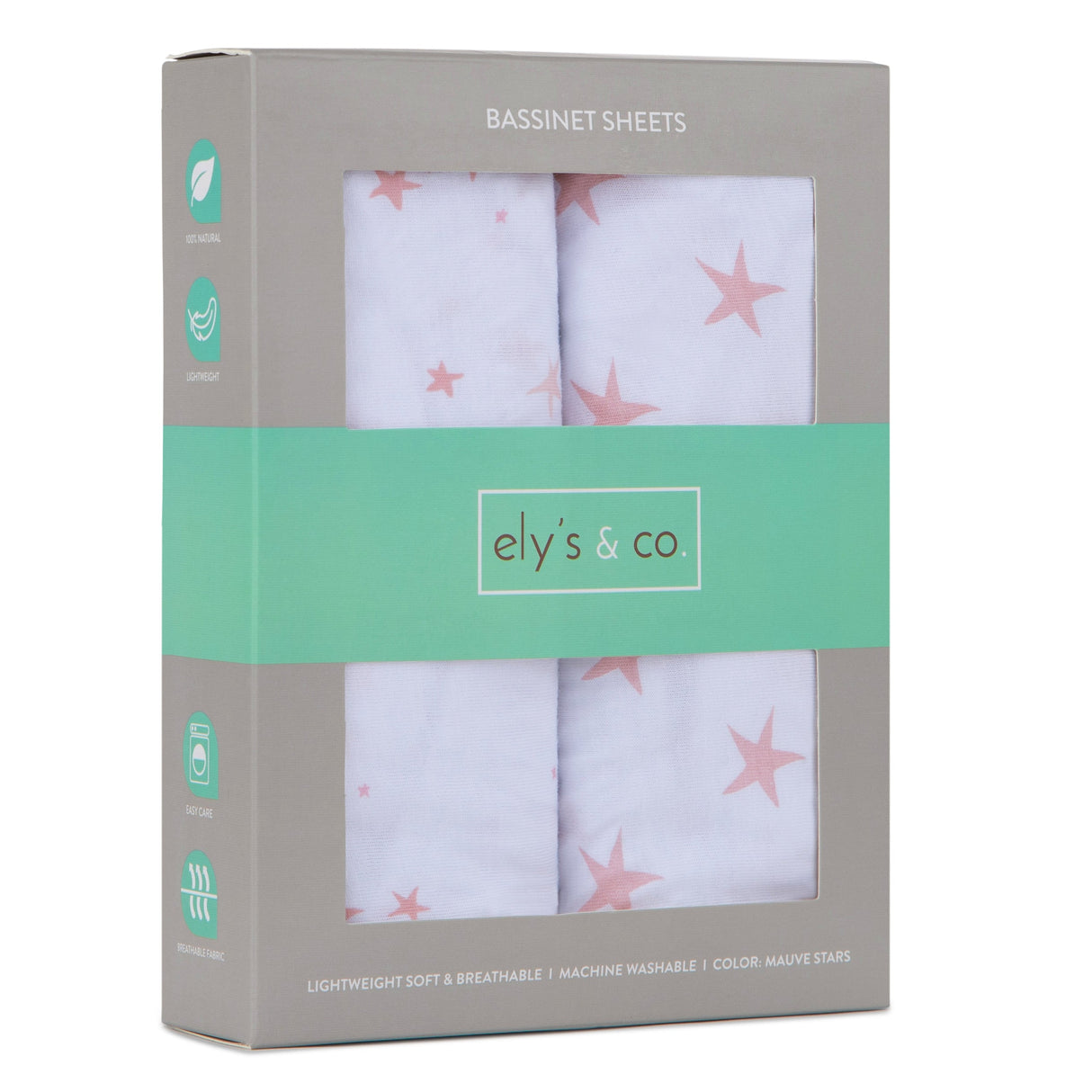 Bassinet Sheet Set - Mauve Pink Stars - HoneyBug 