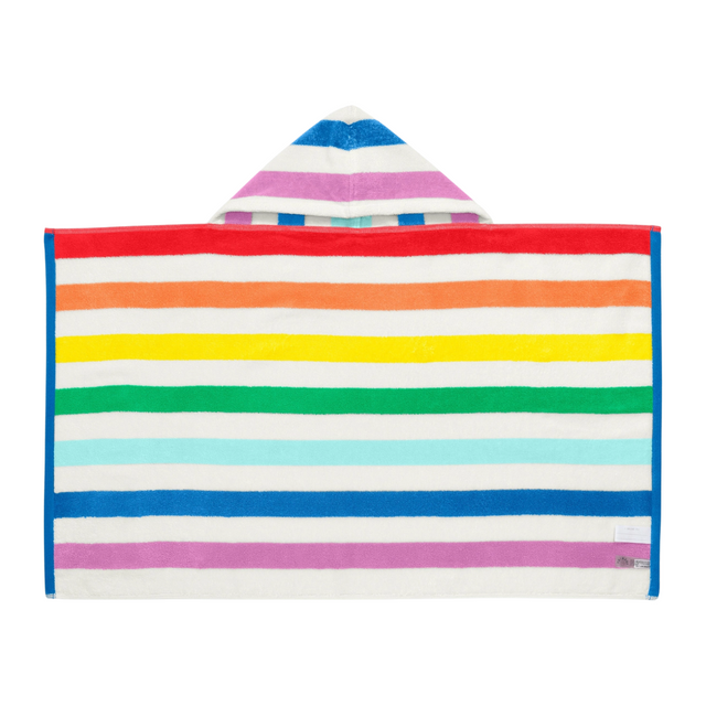 Kids White Rainbow Stripe Hoodie Towel - HoneyBug 