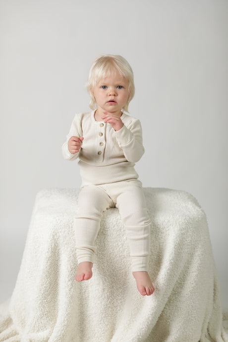 DELILAH || THERMAL BABY LONG SLEEVE HENLEY TOP AND BOTTOM SET