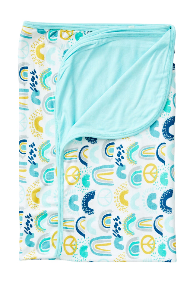 Stretchy Oversized Blanket - Rainbows Blue - HoneyBug 