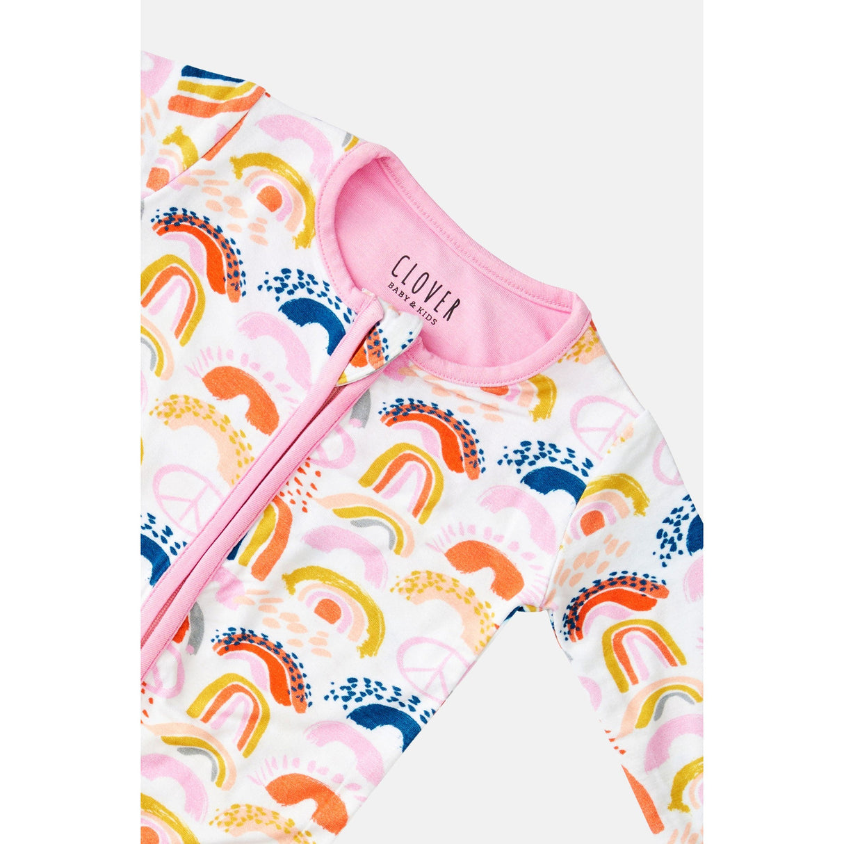 Soft & Stretchy Zipper Footie - Rainbows Pink - HoneyBug 