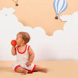 100% Peruvian Pima Cotton White with Engine Red Sleeveles Summer Romper - HoneyBug 