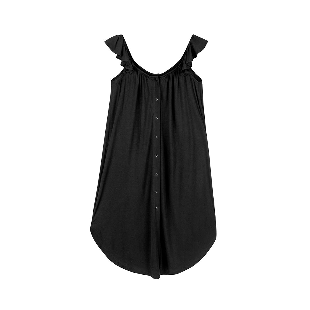 Ruffle Strap Labor & Delivery Gown | Black - HoneyBug 