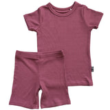 TWO PIECE SHORTIE SET- Mauve Ribbed