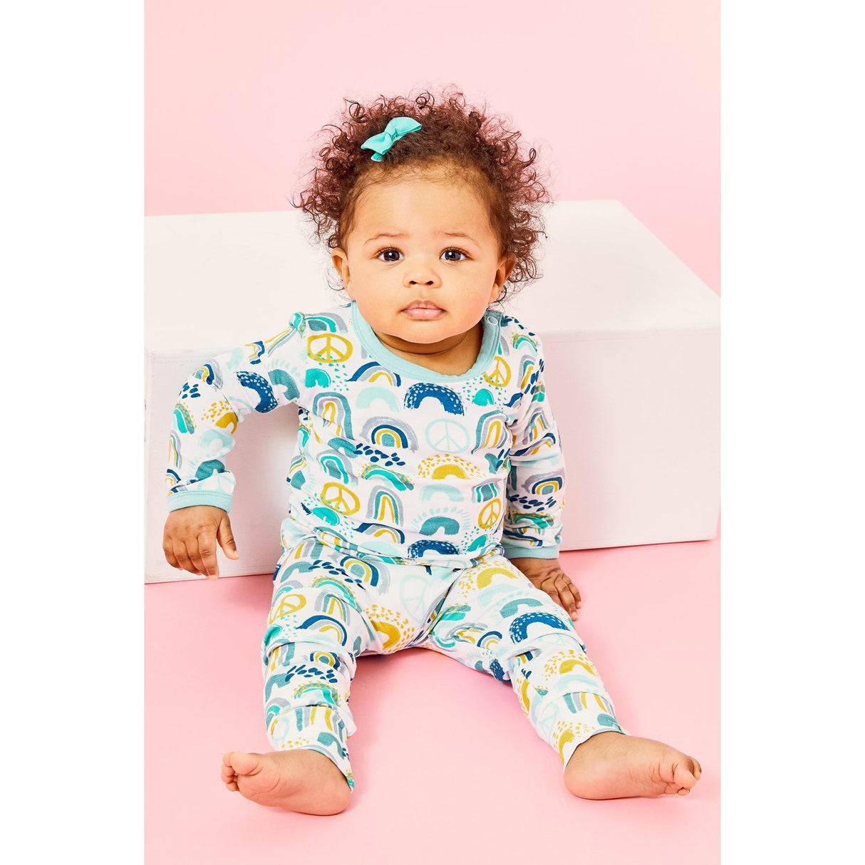 Long Sleeve Pajama Set - Rainbows Blue - HoneyBug 