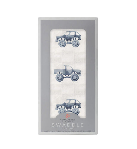 Indigo Monster Trucks Cotton Swaddle - HoneyBug 
