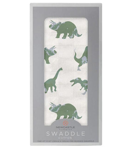 Granite Green Dinosaurs Cotton Swaddle - HoneyBug 