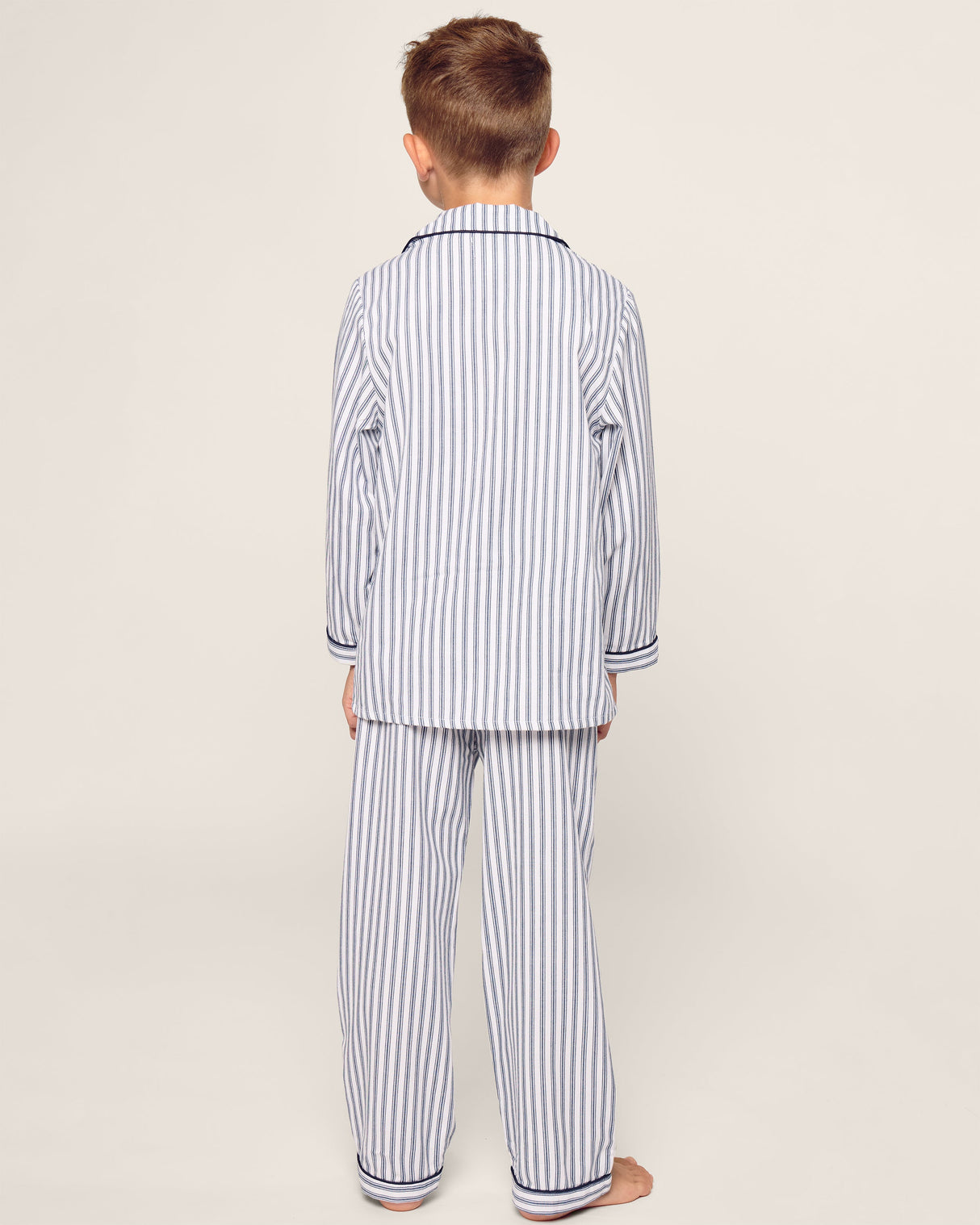 Kid's Twill Pajama Set in Navy French Ticking - HoneyBug 