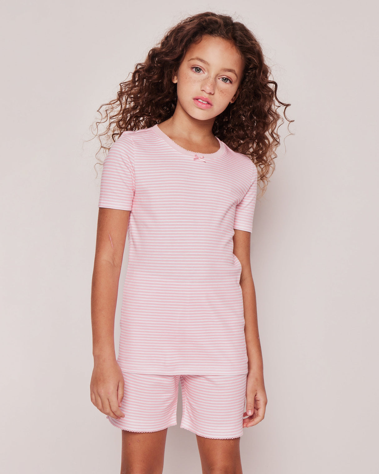 Kid's Pima Snug Fit Pajama Short Set in Pink Stripes