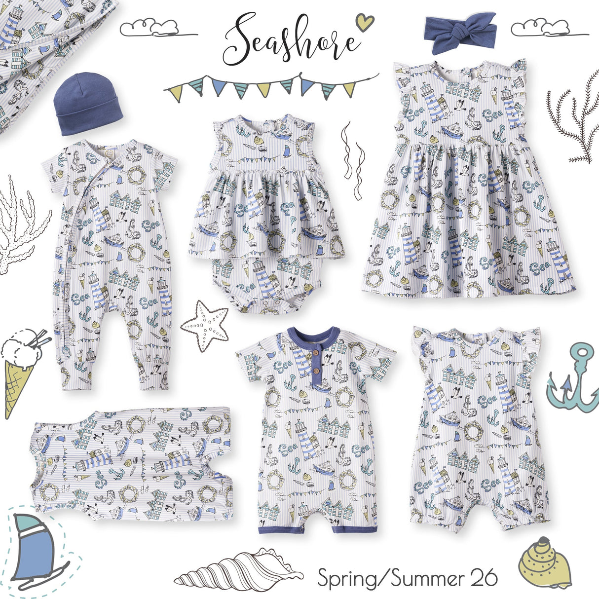 Seashore Shortall Romper – Bamboo Baby Neutral One Piece