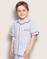 Kid's Twill Pajama Short Set in Navy French Ticking