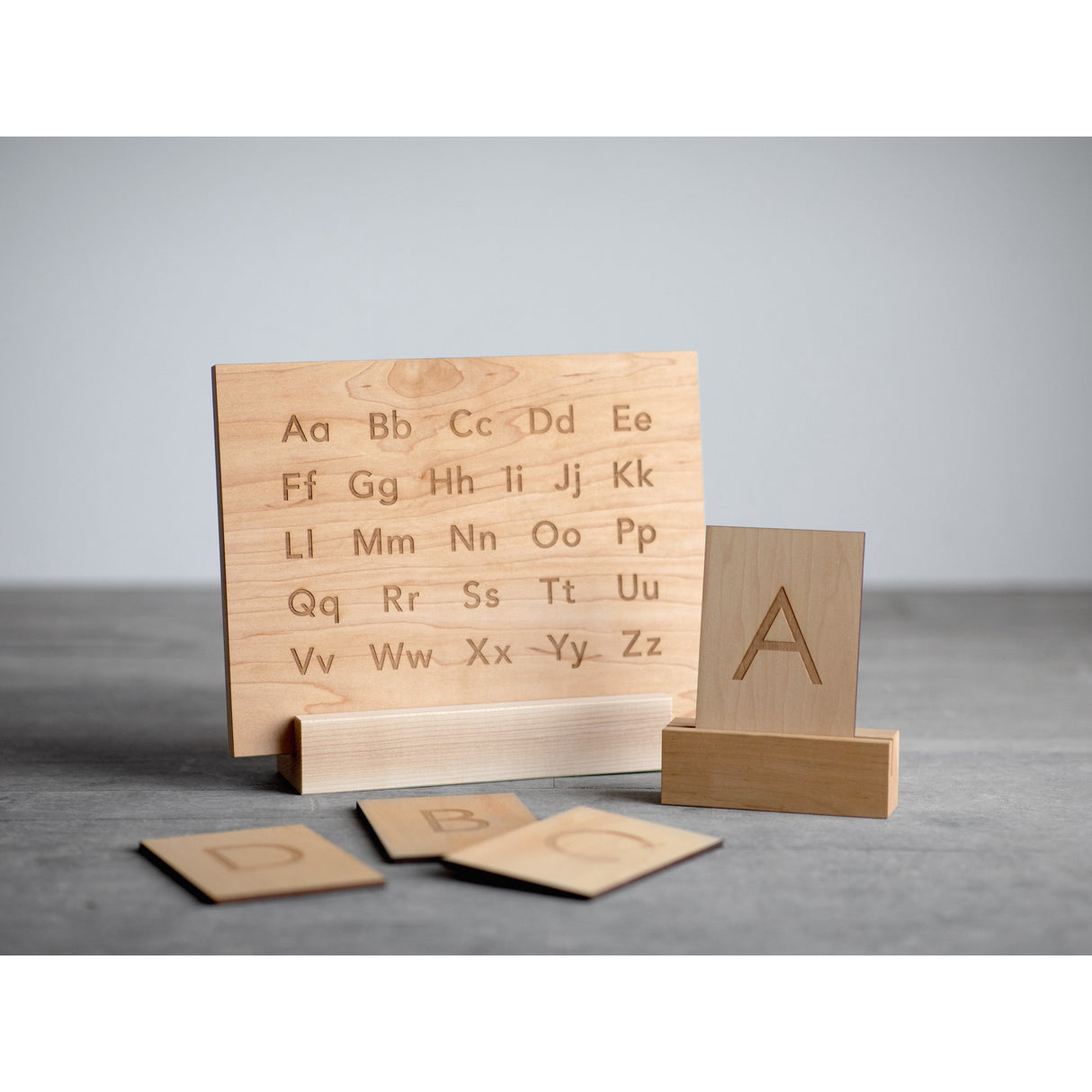 Wooden Alphabet Montessori Board and Tabletop Reference Chart • Modern Sans Serif - HoneyBug 