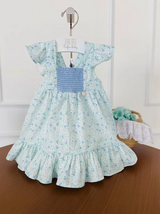 Blue Floral Smocked Dress