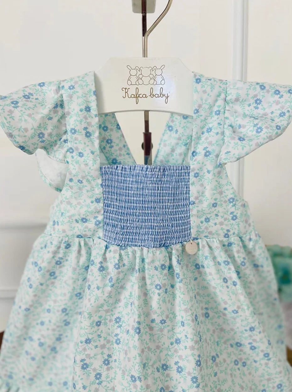 Blue Floral Smocked Dress