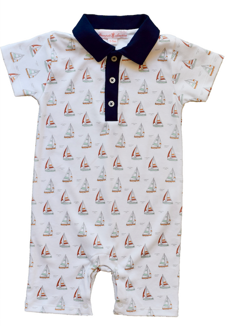 Sailboat Romper with Collar - HoneyBug 