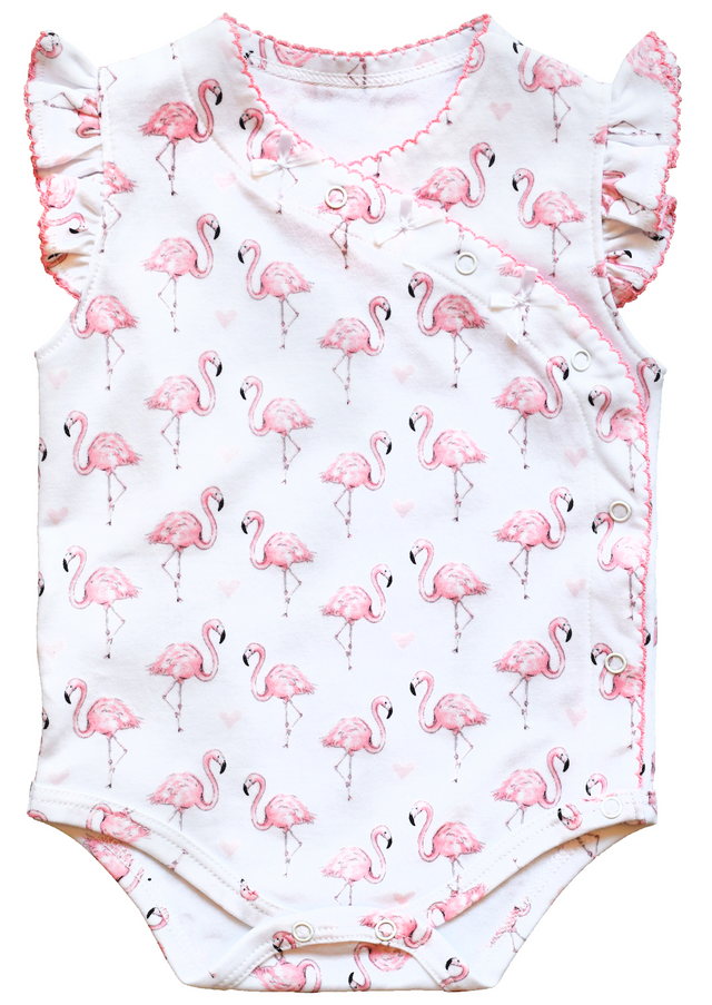 Pink Flamingo Onesie with Bows - HoneyBug 