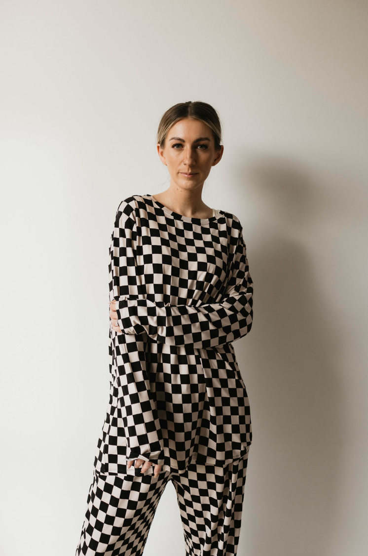 Adult  Bamboo Pajamas | Black Checker