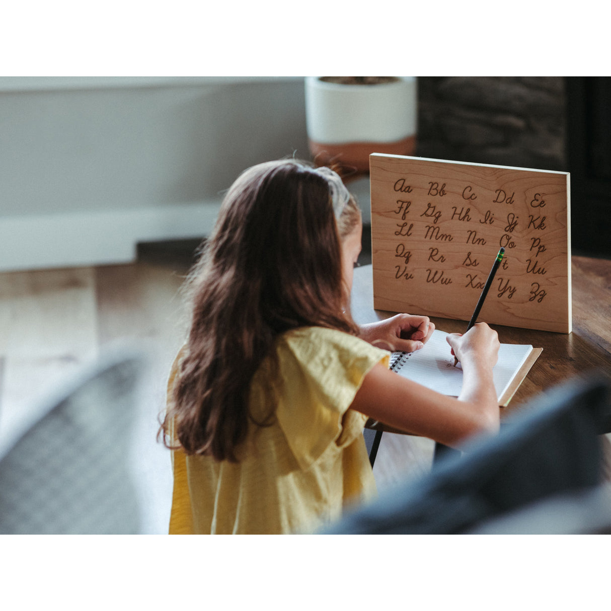 Wooden Alphabet Montessori Board and Tabletop Reference Chart • Classic Script Cursive - HoneyBug 