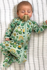 Soft & Stretchy Zipper Footie - St. Patrick's Day - HoneyBug 