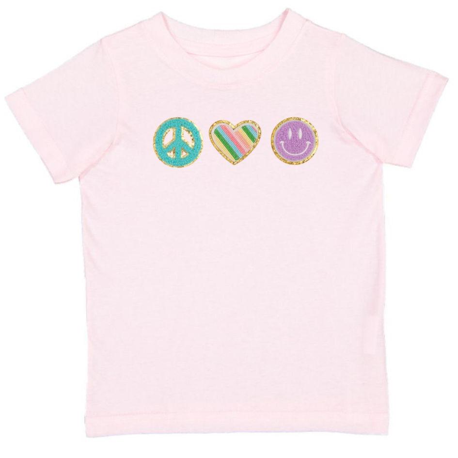 Peace, Love, Smile Patch Short Sleeve T-Shirt - Ballet - HoneyBug 