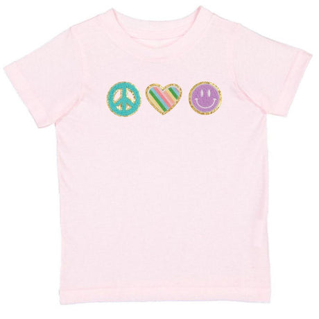 Peace, Love, Smile Patch Short Sleeve T-Shirt - Ballet - HoneyBug 