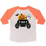 Pumpkin Monster Truck Halloween 3/4 Shirt - Heather/Orange